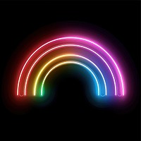 Rainbow icon in the style of neon lights black background illuminated creativity.
