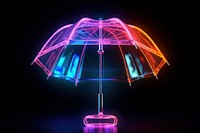 3D render neon umbrella icon glass rain architecture.