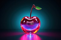 3D render neon cherry icon fruit plant illuminated.
