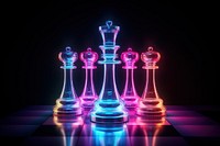 3D render neon chess icon game intelligence illuminated.