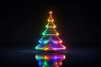 3D render neon christmas tree icon light night illuminated.