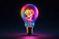 3D render neon light bulb icon lightbulb night illuminated.