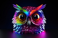 3D render neon owl icon animal purple light.