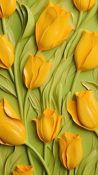 Tulip bas relief small pattern flower yellow petal.