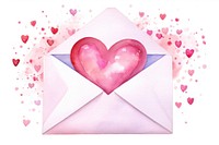 Pink letter envelope heart white background.