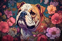 Bulldog flower art painting.
