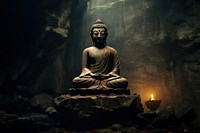 Photography of buddha statue cave representation spirituality.