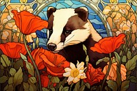Badger and flowers art animal canine.