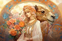 Camel and flowers art photography painting.