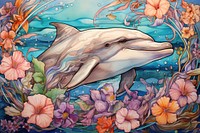 Dolphin and flowers dolphin art painting.
