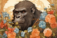 Gorilla and flowers art wildlife painting.