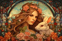 Hare and flowers art painting wedding.