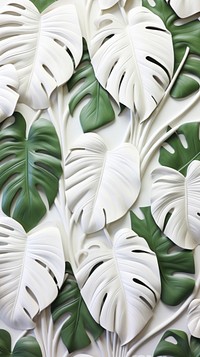 Monstera bas relief small pattern plant white leaf.