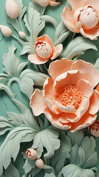 Peony bas relief pattern art flower plant.