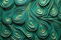 Peacock tail feather bas relief pattern art turquoise green.