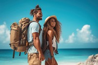 Hispanic Caribbean couple backpack vacation travel.