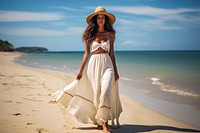 Latina brazilian woman travel beach dress.