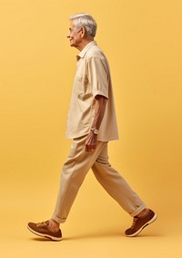 Cream shirt and pant  walking footwear standing.