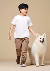 Cream shirt and pant  pet mammal animal.