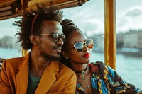 Ethiopian couple sightseeing in europe sunglasses portrait adult.
