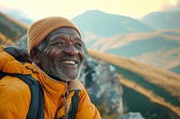 African senior man hiking mountain smile adult.
