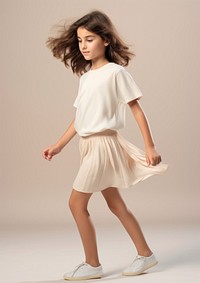 Cream t-shirt and skirt  person dress child.