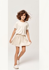 Cream t-shirt and skirt  sleeve person dress.