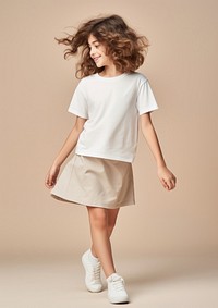 Cream t-shirt and skirt  miniskirt person dress.