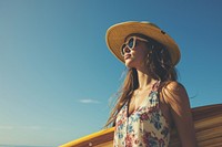 Latina woman carrying surfboard on the beach sunglasses portrait sunny. AI generated Image by rawpixel.