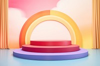 Rainbow color product podium architecture graphics indoors.