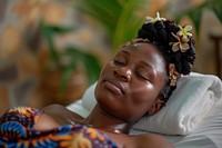 Ghanan woman adult spa relaxation.