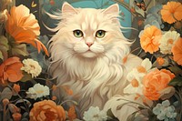 Scottish Fold and flowers art painting graphics.