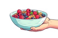 Bowl raspberry blueberry cartoon.