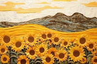 Sunflower field landscape painting textile.