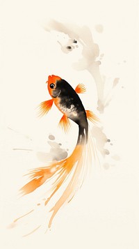 Orange and black fish swimming chinese brush goldfish animal underwater.