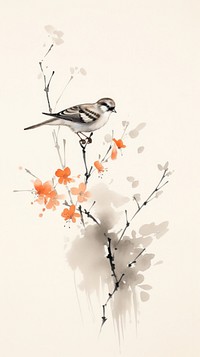Butterfly with flower chinese brush painting sparrow drawing.
