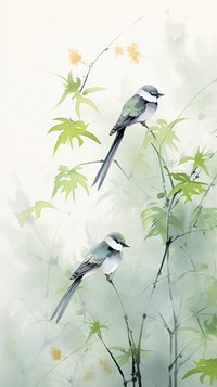 Birds in the jungle chinese brush painting outdoors animal.