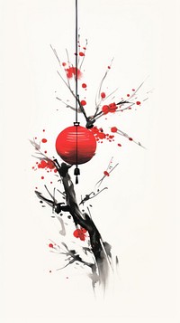 Red lanterns chinese brush plant ink splattered.