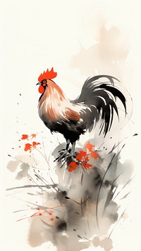 Rooster with persimmon chinese brush chicken poultry animal.