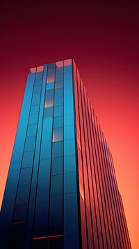 Bold color minimal skyscraper architecture building evening.