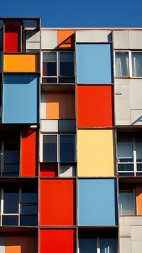 Colorful brutalist building facade architecture city backgrounds.