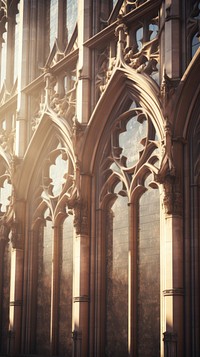 Gothic facade architecture building sunlight.