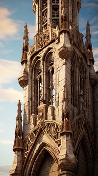 Gothic tower architecture building spire.
