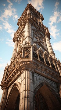 Gothic tower architecture building steeple.