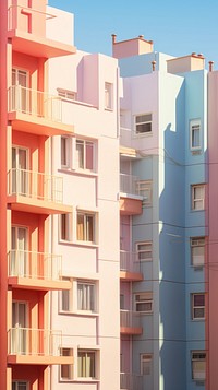 Pastel color apartment buildings architecture city neighbourhood.
