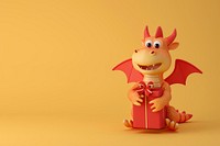 Cute dragon holding present box background cartoon animal representation.