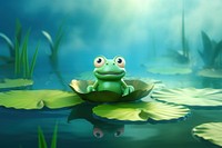 Cute frog on a lotus leaf fantasy background cartoon amphibian wildlife.