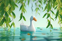 Cute goose on the lake with willow trees fantasy background outdoors nature bird.