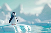 Cute penguin on an iceberg fantasy background outdoors cartoon nature.