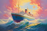 Oceanliner on the sea painting sailboat outdoors.